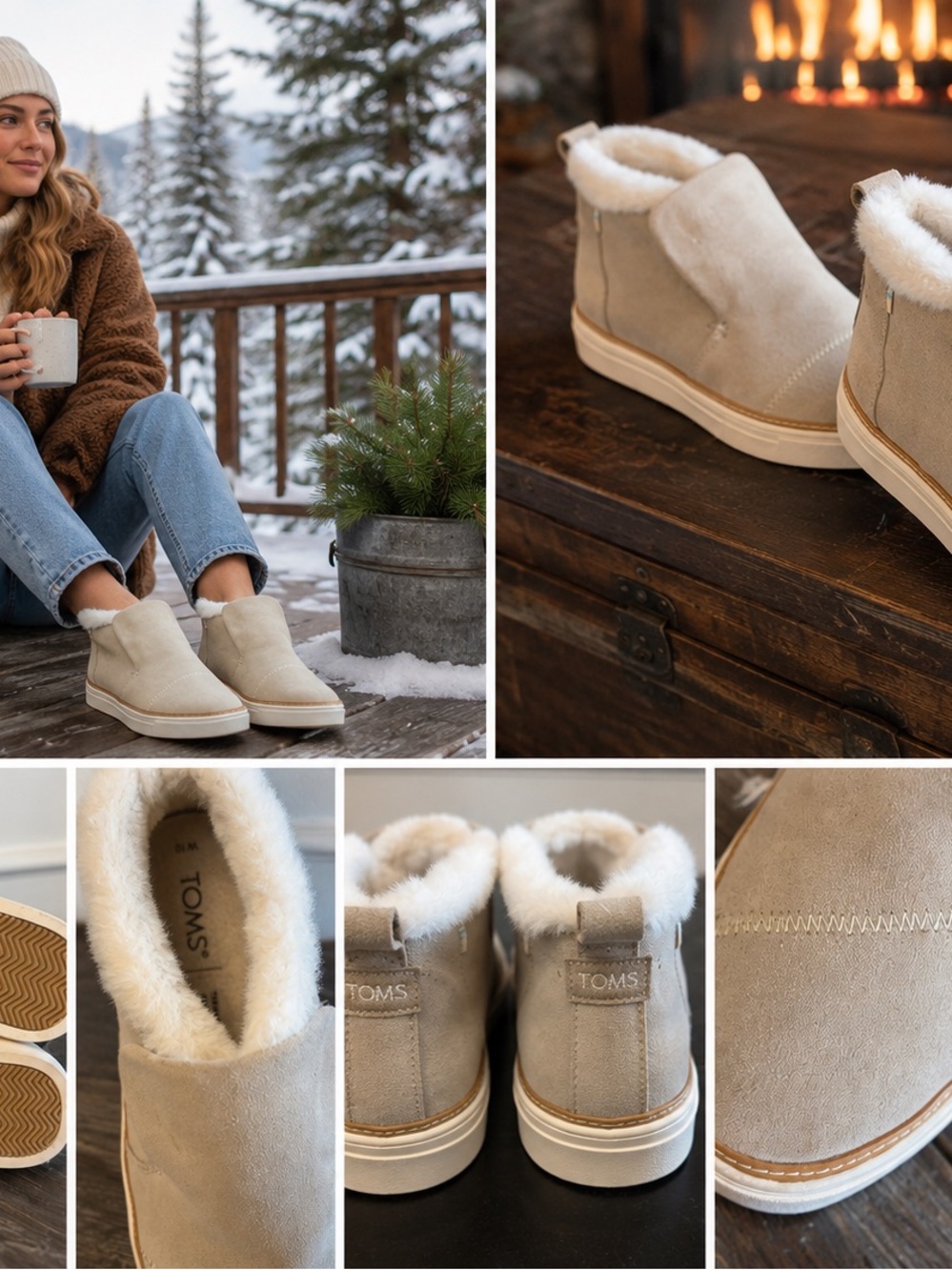 Toms Women’s Shearling-Lined Ankle Booties - Beige - Picture 2 of 8